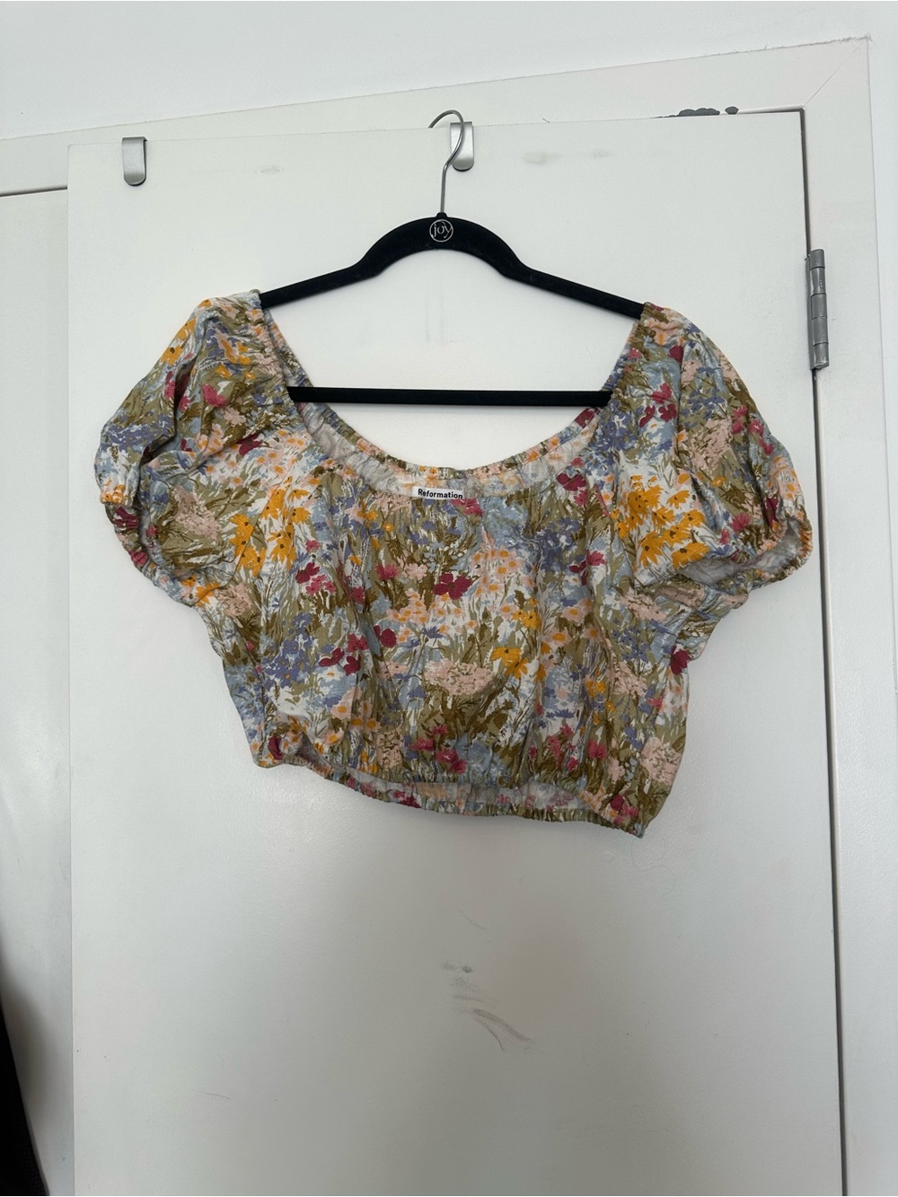 Reformation Floral Puff-Sleeve Crop Top in Multicolor